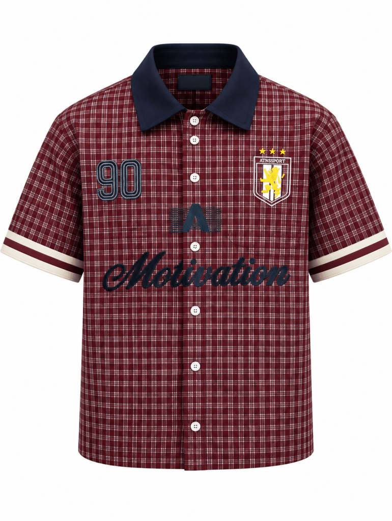 Motivation 90 Check Short Sleeve Shirt – Burgundy - Shirts - Darkdxb