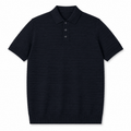 Navy Blue Textured Knit Polo Shirt – Premium Short Sleeve - Shirts - Darkdxb