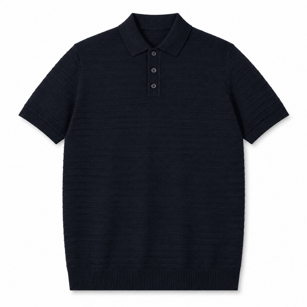 Navy Blue Textured Knit Polo Shirt – Premium Short Sleeve - Shirts - Darkdxb