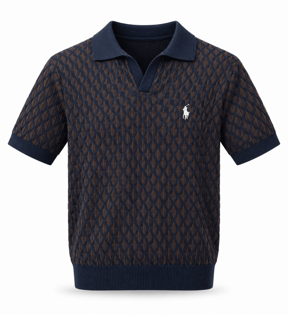 Navy Blue Textured Pattern Polo Shirt - Shirts - Darkdxb