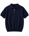 Navy Ribbed Knit Zip Polo Shirt – Premium Short Sleeve Smart Casual Top - Darkdxb