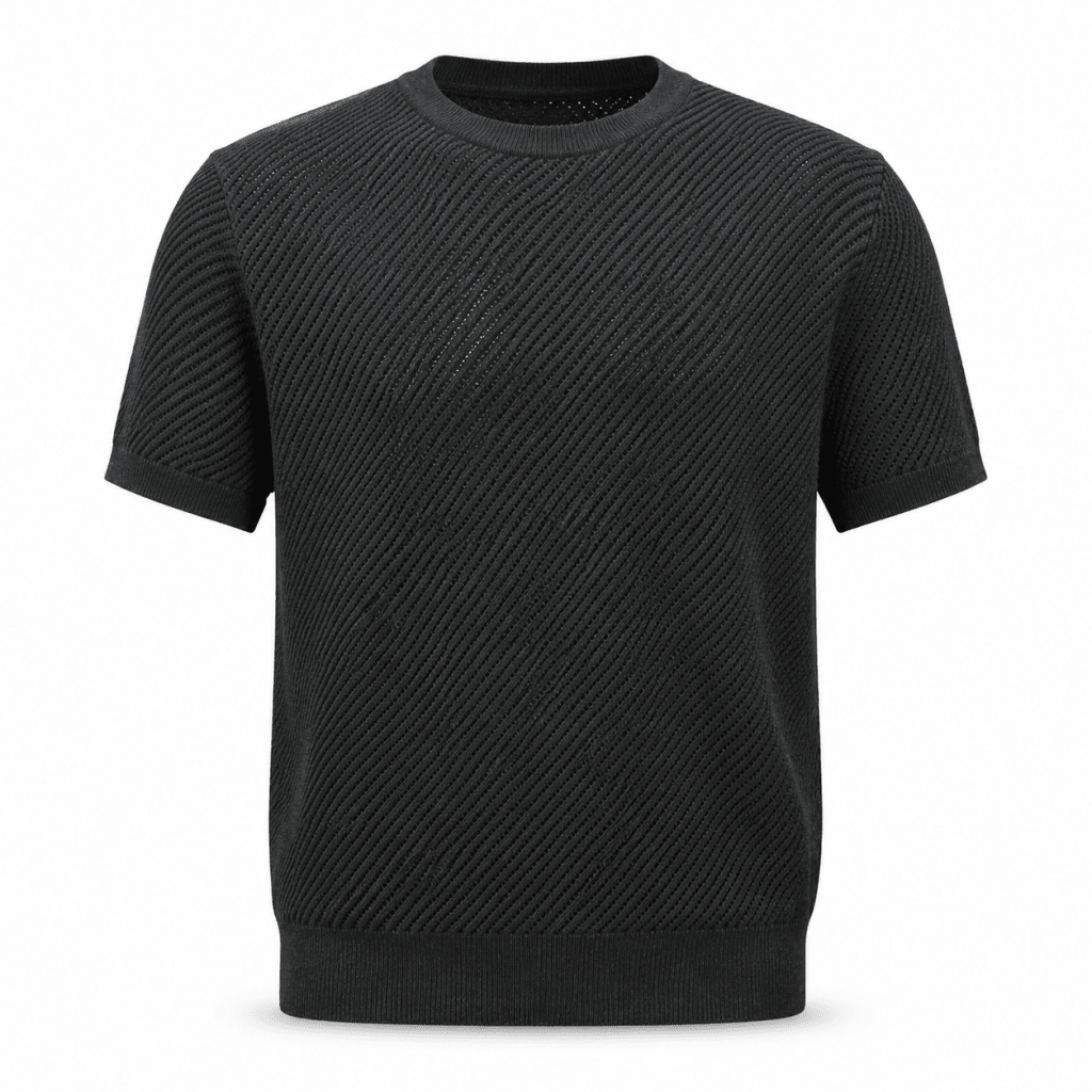 Olive Green Gold Metallic Knit Crew Neck T-Shirt – Short Sleeve - Shirts - Darkdxb