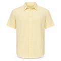 Pale Yellow Linen Button-Down Short Sleeve Shirt – Relaxed Fit - Shirts - Darkdxb