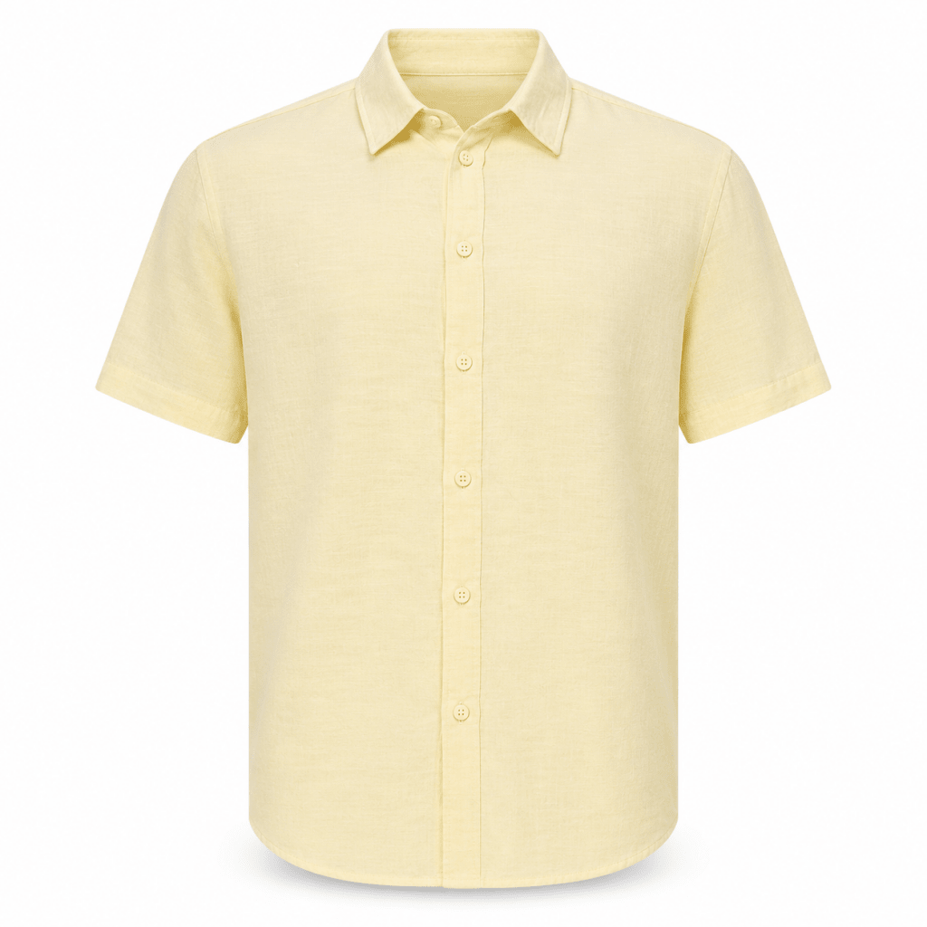 Pale Yellow Linen Button-Down Short Sleeve Shirt – Relaxed Fit - Shirts - Darkdxb