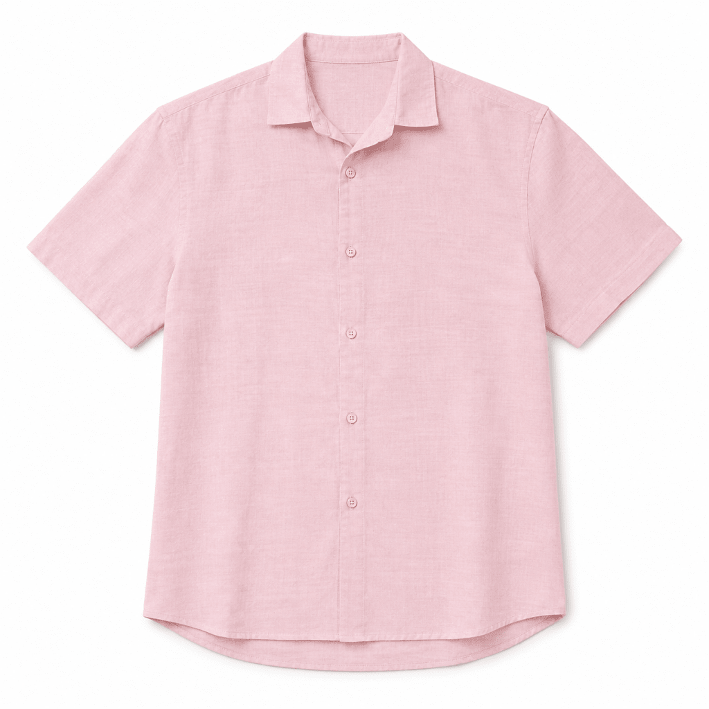 Pink Short-Sleeve Linen Shirt – Relaxed Fit - Shirts - Darkdxb