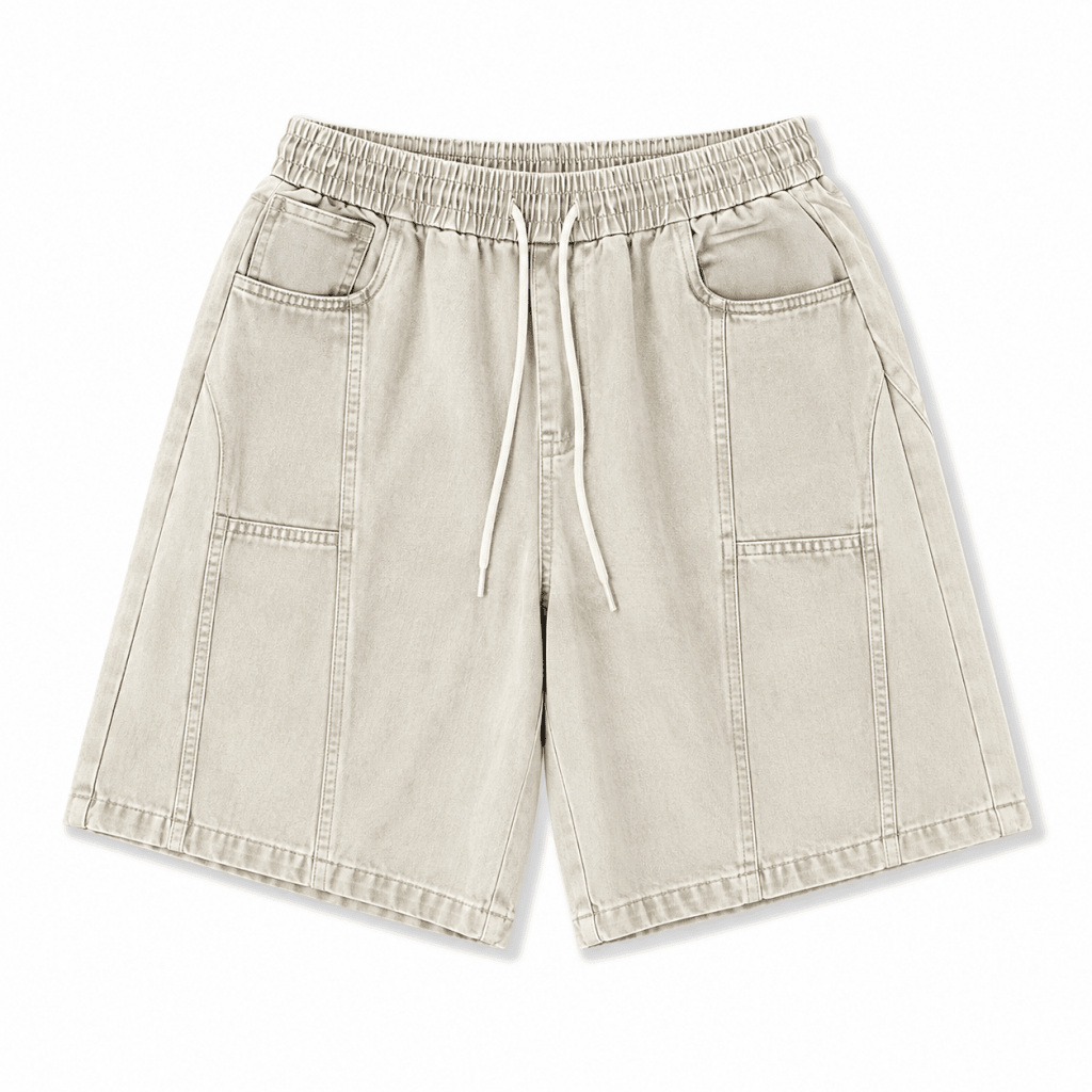Premium Beige Washed Drawstring Shorts – Relaxed Fit Casual Streetwear - Darkdxb