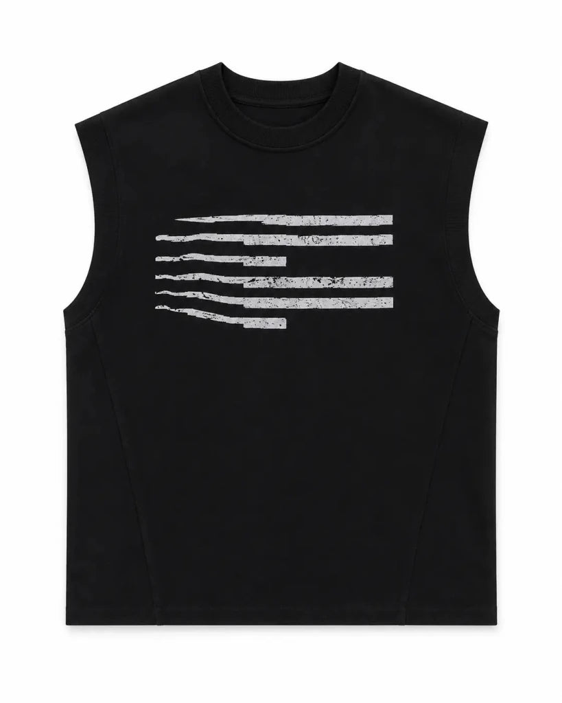 Premium Black Graphic Oversized Sleeveless Tank Top - Darkdxb