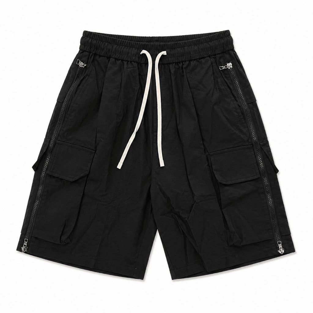 Premium Black Zip Cargo Shorts – Lightweight Techwear Utility Fit - Darkdxb
