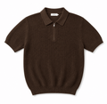 Premium Brown Knit Zip Polo Shirt – Textured Short Sleeve Casual Sweater - Darkdxb