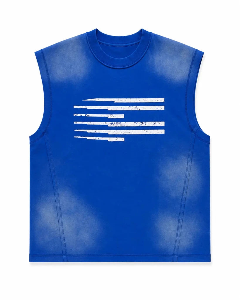 Premium Royal Blue Graphic Oversized Sleeveless Tank Top - Darkdxb