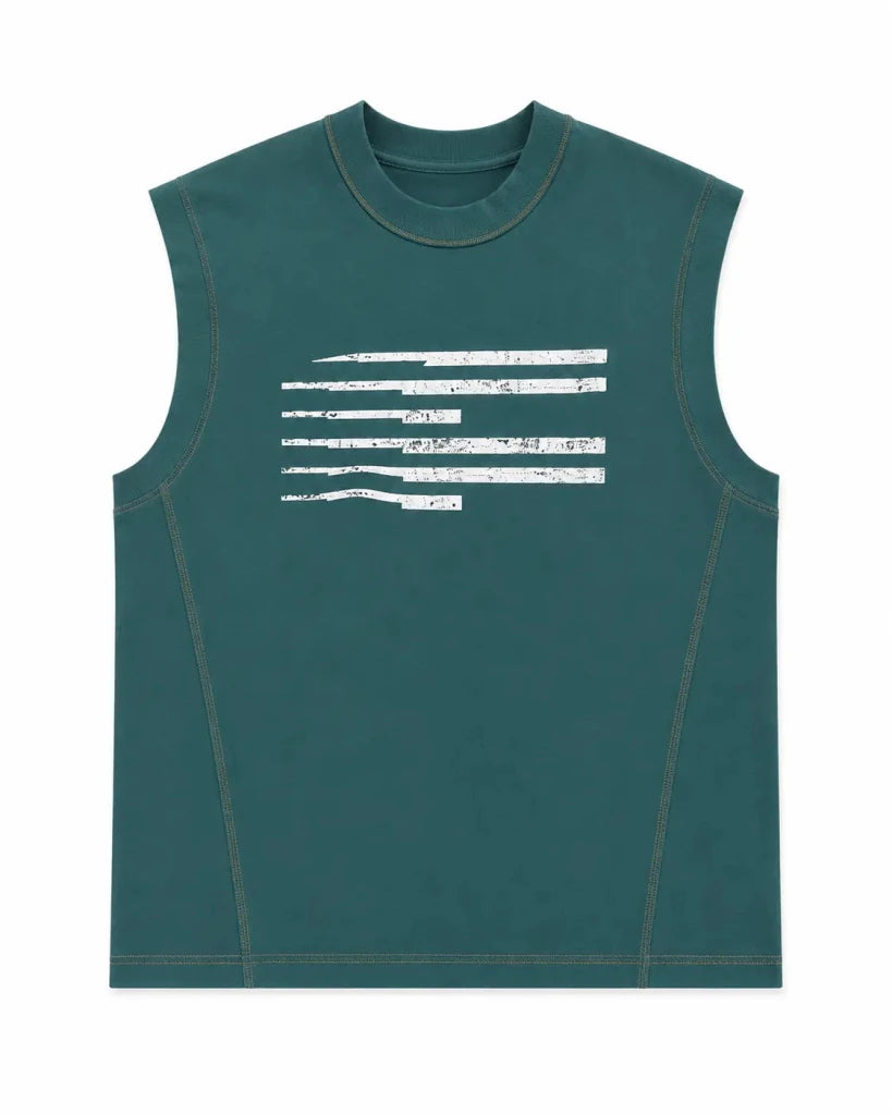 Premium Teal Graphic Oversized Sleeveless Tank Top - Darkdxb