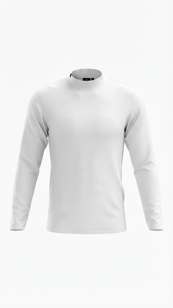 Premium White Mock Neck Long Sleeve Performance Shirt - Darkdxb