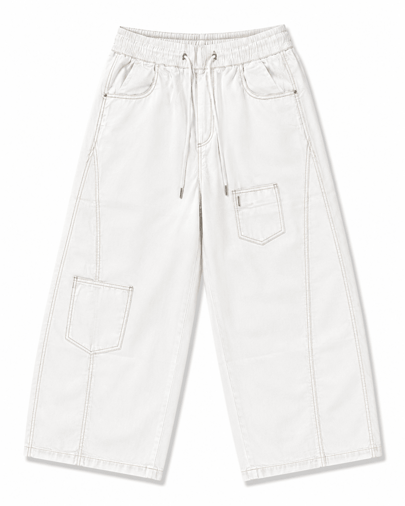 Premium White Wide Leg Utility Pants – Relaxed Fit Streetwear Trousers - Darkdxb