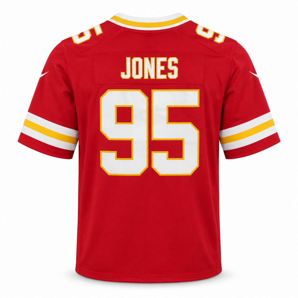 Red & Gold Number 95 NFL-Style Football Jersey T-Shirt – Athletic Fit - Shirts - Darkdxb