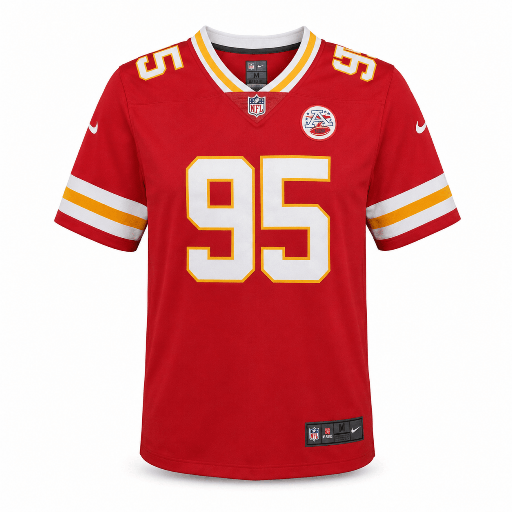 Red & Gold Number 95 NFL-Style Football Jersey T-Shirt – Athletic Fit - Shirts - Darkdxb