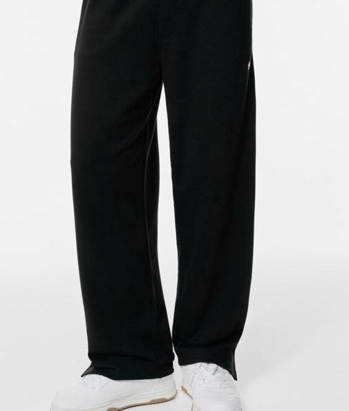 STWD Black Relaxed Straight-Leg Sweatpants with Side Slits - Darkdxb