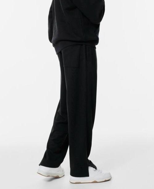STWD Black Relaxed Straight-Leg Sweatpants with Side Slits - Darkdxb