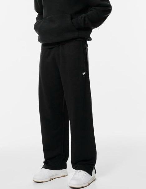 STWD Black Relaxed Straight-Leg Sweatpants with Side Slits - Darkdxb