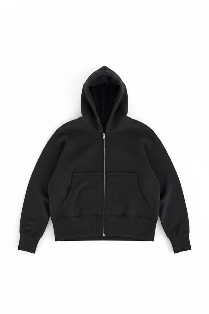 STWD Boxy Fit Full-Double Zip Hoodie – Core Black - Darkdxb