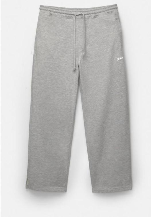 STWD Heather Grey Wide-Leg Joggers with Side Slits - Darkdxb
