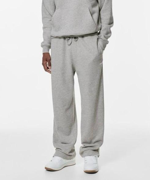 STWD Heather Grey Wide-Leg Joggers with Side Slits - Darkdxb