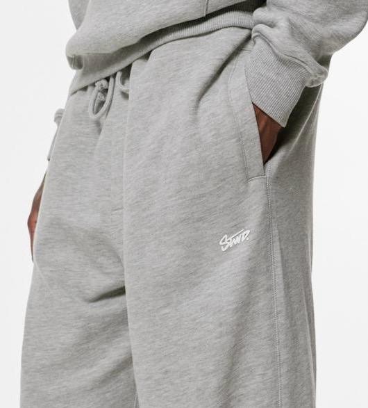 STWD Heather Grey Wide-Leg Joggers with Side Slits - Darkdxb