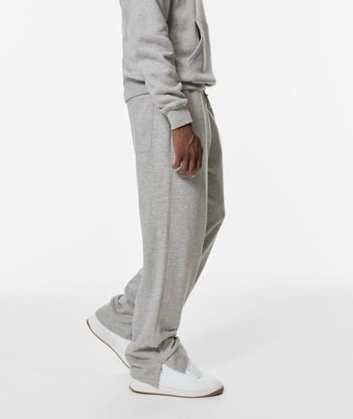 STWD Heather Grey Wide-Leg Joggers with Side Slits - Darkdxb