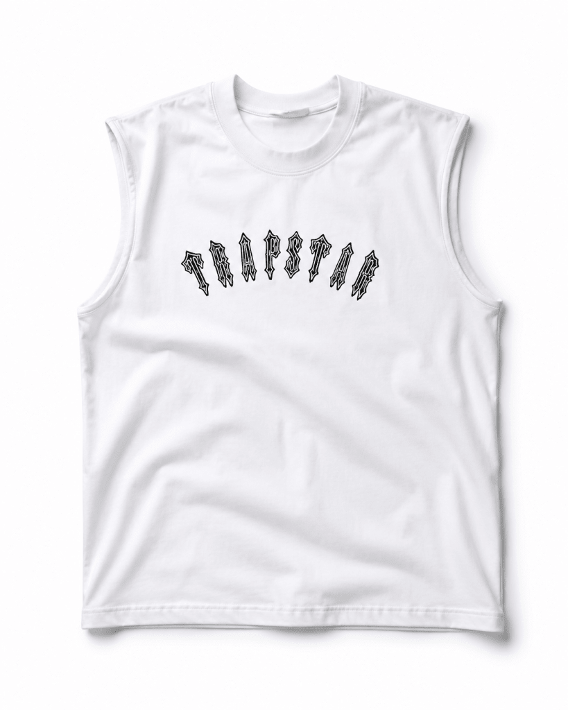 Trapstar Inspired White Sleeveless Oversized Muscle Tank – Premium Streetwear Tee - Darkdxb