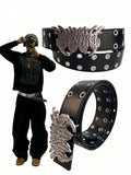 Unisex Leopard & Zebra Print Belt, Goth/Streetwear/Punk Style, Letter & Flame Hollow Metal Buckle, - Darkdxb