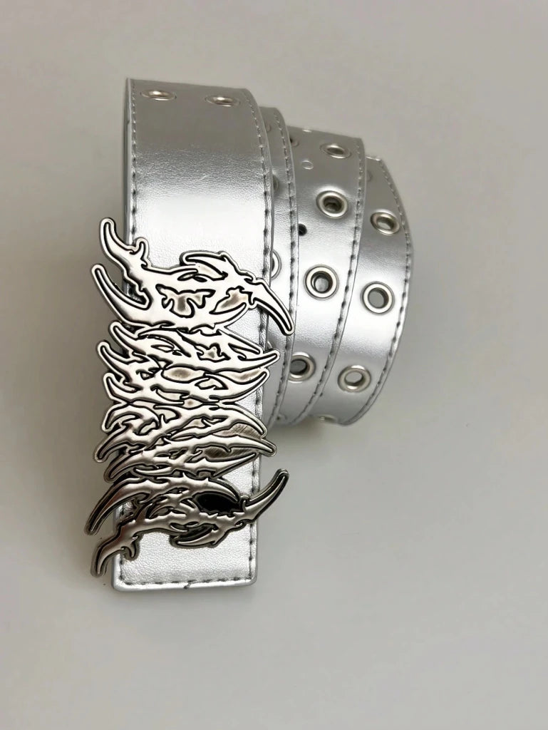 Unisex Leopard & Zebra Print Belt, Goth/Streetwear/Punk Style, Letter & Flame Hollow Metal Buckle, - Darkdxb