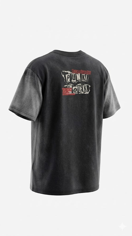 "Let’s Rock" Streetwear Anime Graphic Tee – Charcoal Acid Wash