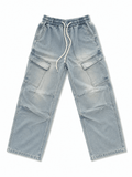 Urban Ice Blue Cargo Denim Pants – Premium Relaxed Fit Utility Streetwear Jeans - Darkdxb