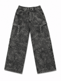 Urban Washed Charcoal Cargo Denim Pants – Premium Wide Leg Utility Jeans - Darkdxb
