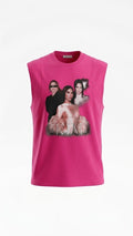 Vintage Graphic Sleeveless Pink Muscle Tee – Oversized Unisex Streetwear Tank Top - Darkdxb
