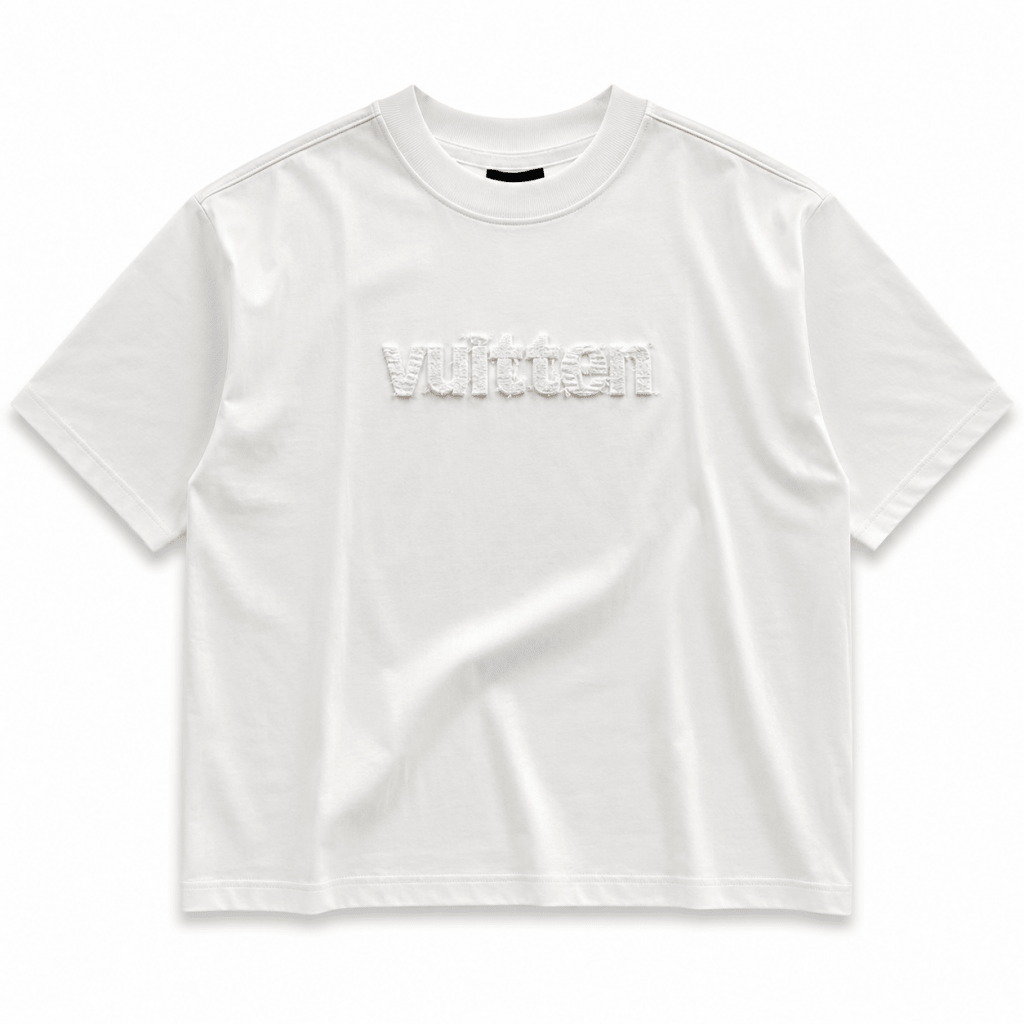 Vuitton Embossed White Oversized T-Shirt – Premium Heavyweight Cotton - Darkdxb
