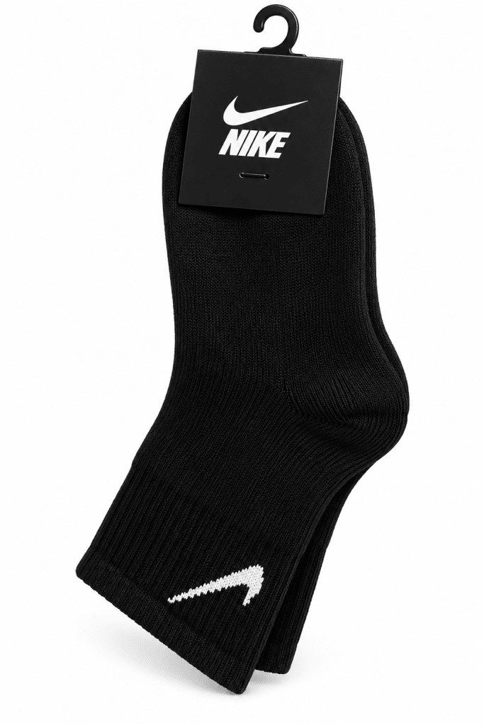 White Ankle Socks with Black Swoosh - Darkdxb