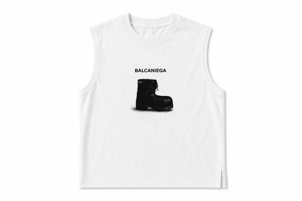 White Balcaniega Graphic Sleeveless Muscle Tee - Darkdxb