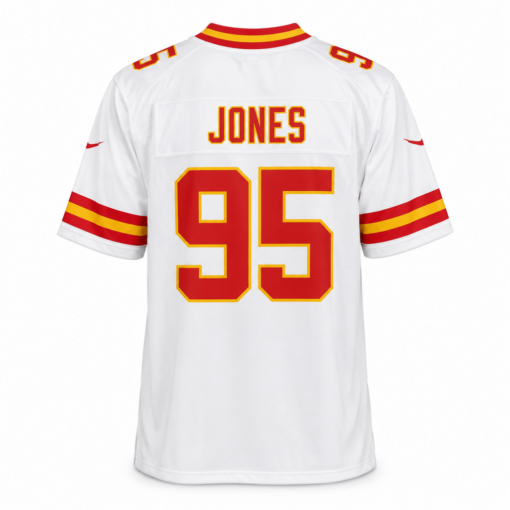 White Red & Gold Number 95 NFL-Style Football Jersey T-Shirt – Athletic Fit - Shirts - Darkdxb