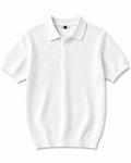 White Ribbed Knit Polo Shirt – Premium Short Sleeve Smart Casual Top - Darkdxb